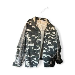 Camouflage Sequin Sleeve Jacket